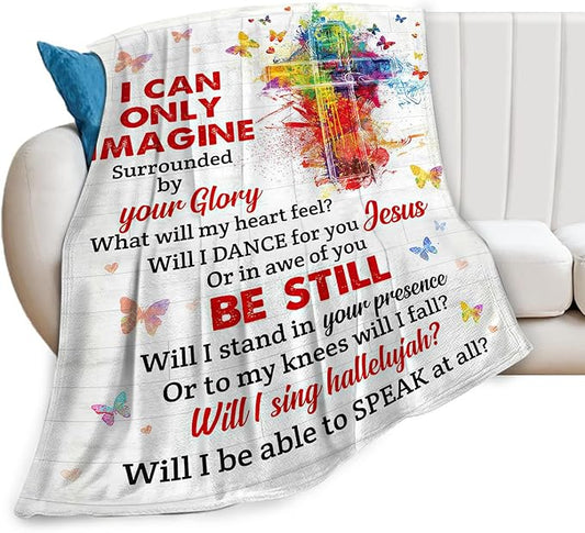 Christian Blanket Gifts Soft Warm Plush Religious Christ Cross Throw Blanket Flannel Fleece Fuzzy Scripture I Can Only Imagine Blanket for Kids Adults Prayer Bed Couch Living Room Decor 50"X40"