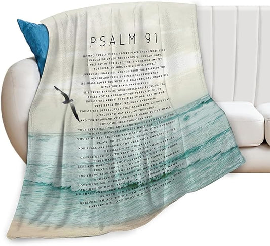 Tijuboni Psalm 91 Throw Blanket Christian Religious Gifts for Women Men Girls Boys Kids Adults Soft Flannel Fleece Blanket for Couch Sofa Bed Home Decor 60"x80"