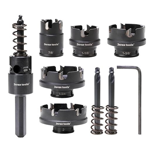 Jetax Tools 5 PCS TCT Quick Change Hole Saw Kit, 7/8", 1-1/8",1-3/8",1-3/4", 2" Tungsten Carbide Tipped Hole Cutter Set, Oxided Coating with Titanium-Plated Pilot Drill bit for Metal, Stainless Steel