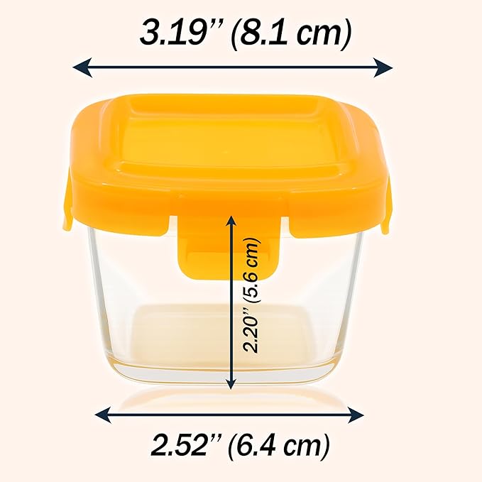 ARSUK Square 5OZ Glass Food Storage Containers with Airtight BPA-Free Lids 6 Pack, Small Glass Freezer Containers for Sauce, Sides, Meal Prep - Reusable & Dishwasher Microwave Fridge Freezer Safe