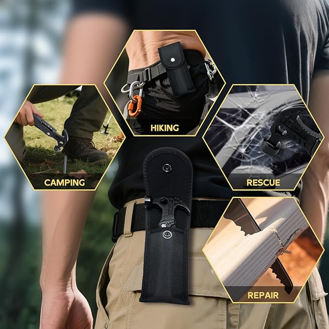 Multi-Functional Safety Hammer Multitool – 15-in-1 Heavy Duty Emergency Tool Kit – Camping, Hiking, Fishing, Car Rescue Gear – Christmas Gifts, Father's Day and Birthday Gift for Dad