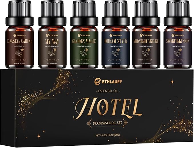 Hotel Diffuser Oils, Hotel Collection Diffuser Oil, Luxury Essential Oil Set for Diffuser, Soap & Candle Making Scents - My-Way, Dream State, Coastal Cabine, Gloden Magic, Midnight Velvet