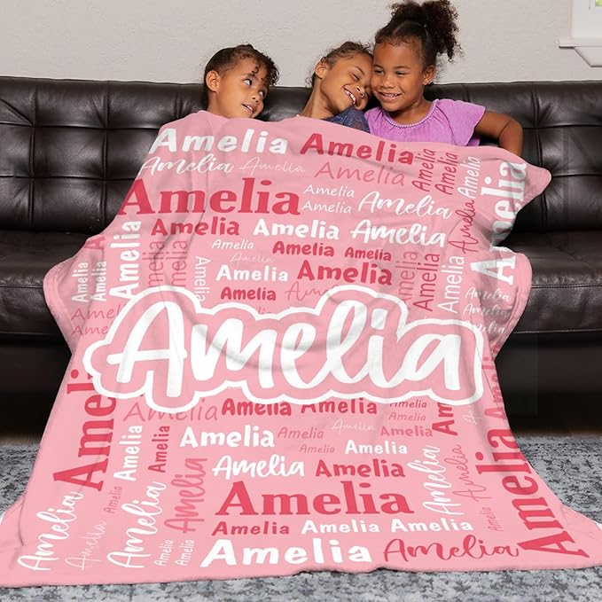 Custom Blanket with Name Personalized Blankets for Kids Adult Boys Girls Flannel Monogrammed Customized Blankets Throw (50''x60'')