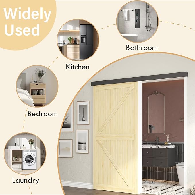 8FT Sliding Barn Door Hardware, Low Clearance Aluminium Alloy Box Rail Hardware for Wooden Barn Door, Interior Barn Door Track, Easy to Install, Black