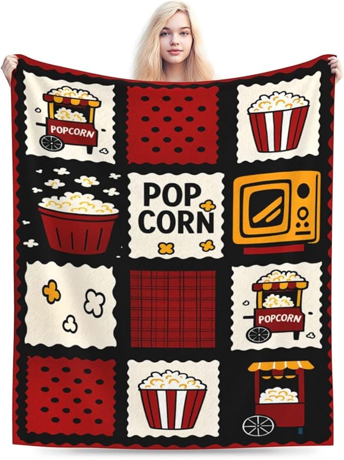 Popcorn Blanket Movie Theater Throw Blanket Cinema Soft Cozy Fleece Fuzzy Stuffed Plush Flannel Gifts for Girls Women Boys Kids Adults 40''x50''