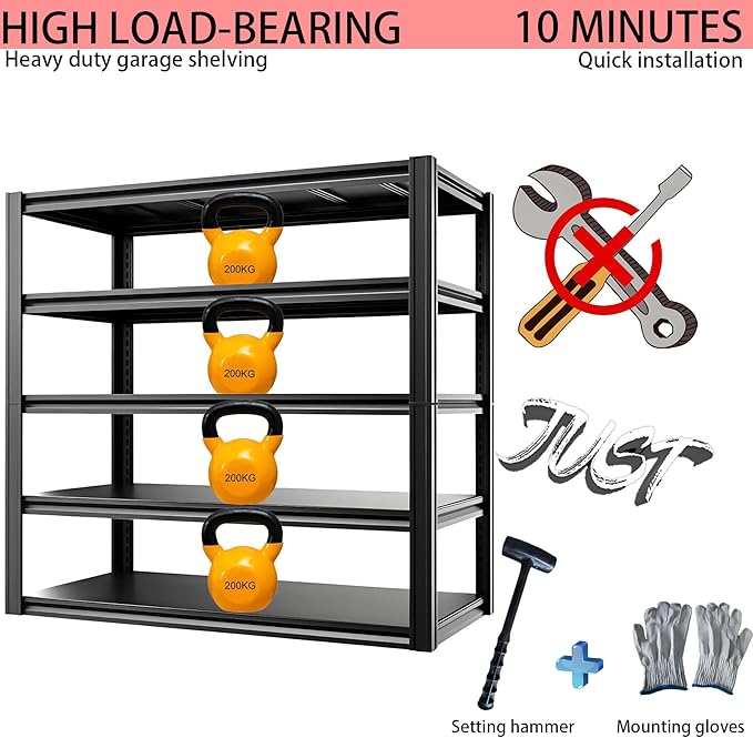 Industrial Storage Rack,Heavy-Duty Steel Shelving Unit 5-Tier,Multi-Purpose Garage Organization System Black 83" H x 54.5" W x 23" D