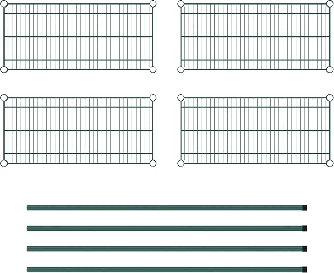 Commercial NSF Listed Green Epoxy Stationary Wire Shelving Kit 14" x 30" x 54", with 4 Shelves Perfect for Warehouse, Walk-in Refrigerator, Freezer, Grocery Store, Restaurant, Dishroom