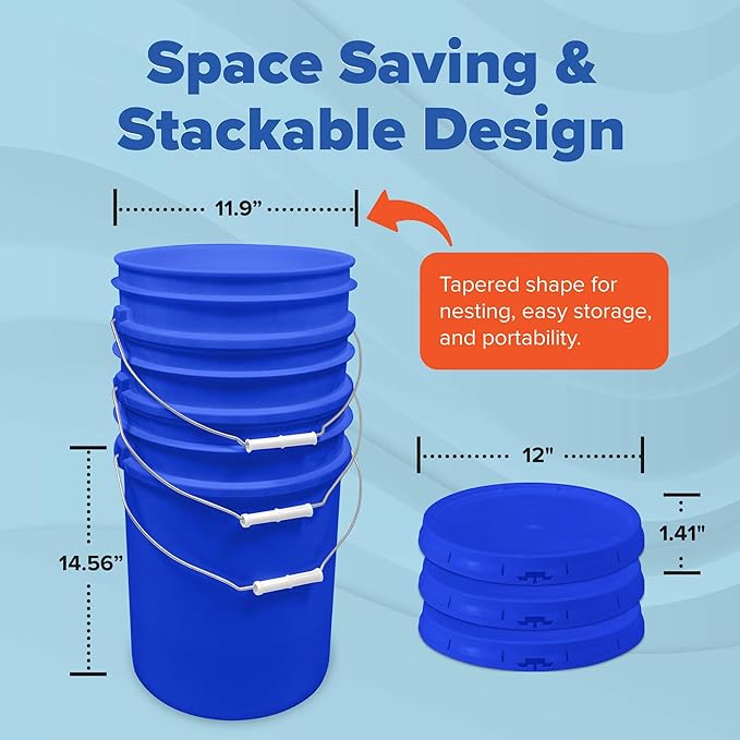 ePackageSupply 5 Gallon Bucket with Airtight Lid | Made in USA | Food Grade | Heavy-Duty Premium HPDE Plastic | Durable 90 Mil All Purpose Pail | Easy Stack and Store | BPA Free (Blue, 12)