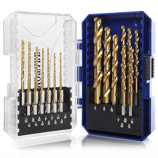 COMOWARE Impact Drill Bit Set - 21 Pcs Hex Titanium HSS Quick Change Impact Driver Bit Set for Wood, Plastic, Aluminum Alloy, Metal, 1/16"-1/2"