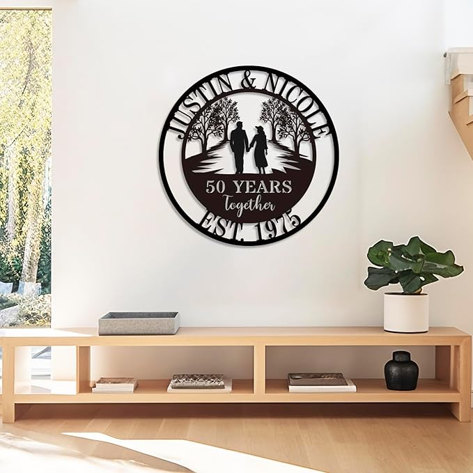 Personalized 50th/60th/40th/30th/25th/10th/1th Anniversary Wedding Gifts for Couple Parent Husband Wife, Best 50th Wedding Anniversary Custom Gifts, Custom Metal Name Sign
