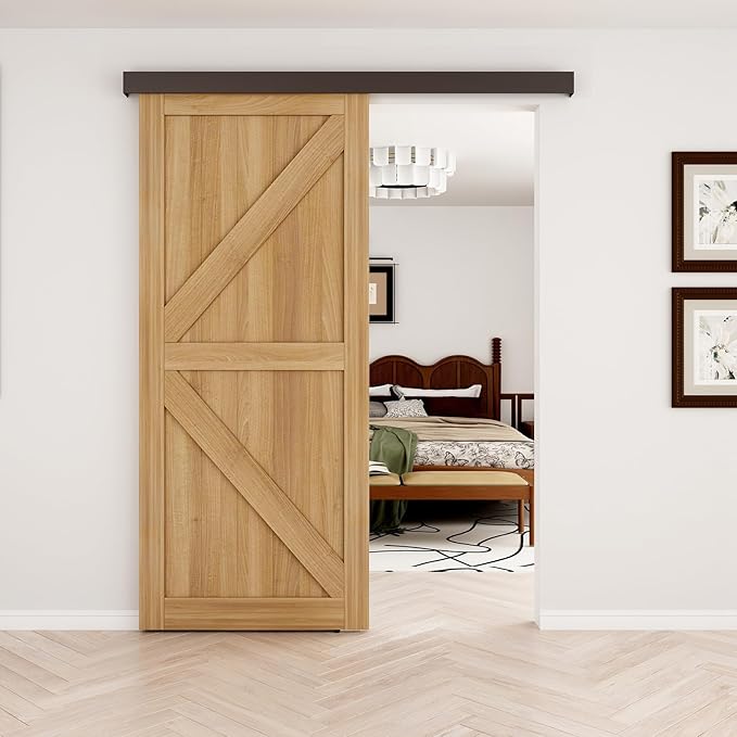 JUBEST 7FT Barn Door Sliding Hardware Track Kit, Aluminium Alloy Box Rail Hardware for Classic Modern Interior Single Wooden Door,Low Clearance,Black