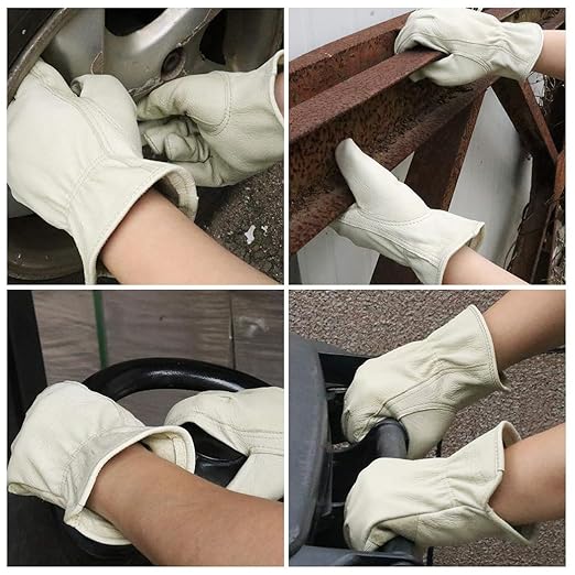 HANDLANDY HLDD 2 Pairs Cowhide Leather Work Gloves with Reinforced Palm for Men & Women (Beige-12pairs, X-Large (Pack of 12))
