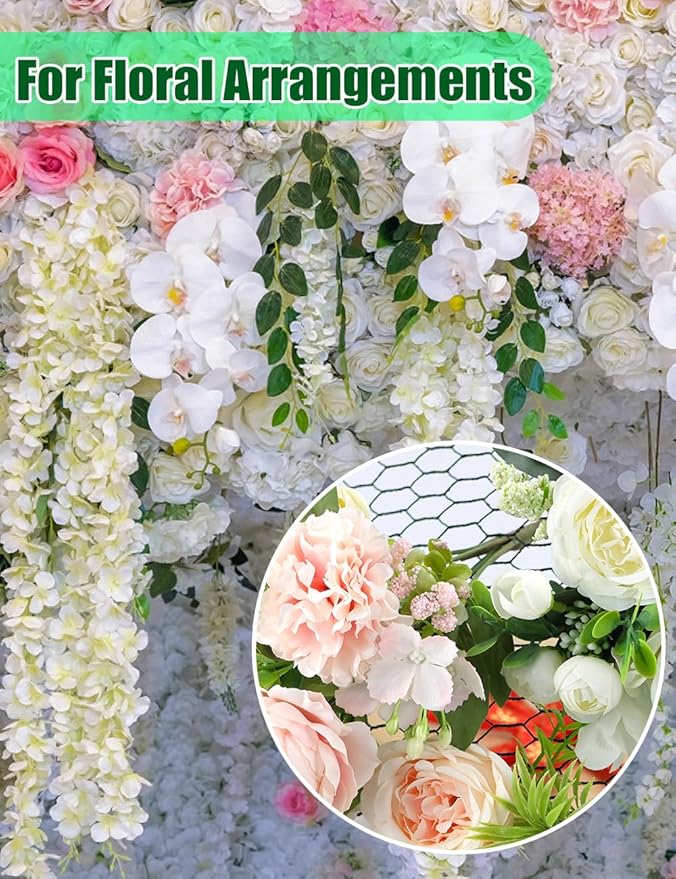 TOYPOPOR Chicken Wire, 16''x 396''/33ft Mesh Roll for Floral Arrangements, Anti-Rust PVC Coated Garden Netting, Rabbit Animal Fence with Cutting Plier, Gloves and Ties for DYI Crafts, Poultry, Garden