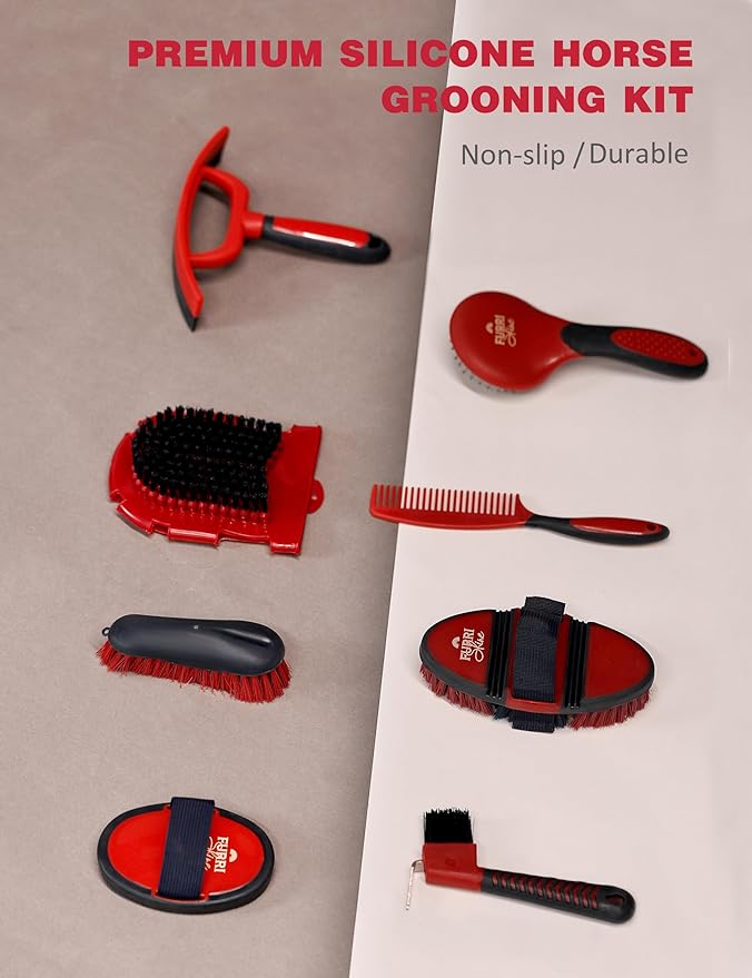 11PCS Horse Grooming Kit Curry Comb Sweat Scraper Horse Bathing Supplies Grooming Tools with Storage Bag Shadowberry