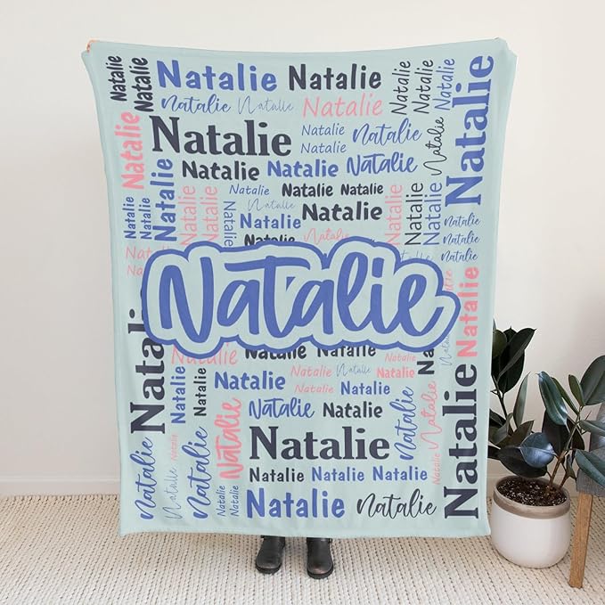Custom Blanket with Name Personalized Blankets for Kids Adult Boys Girls Flannel Monogrammed Customized Blankets Throw (50''x60'')