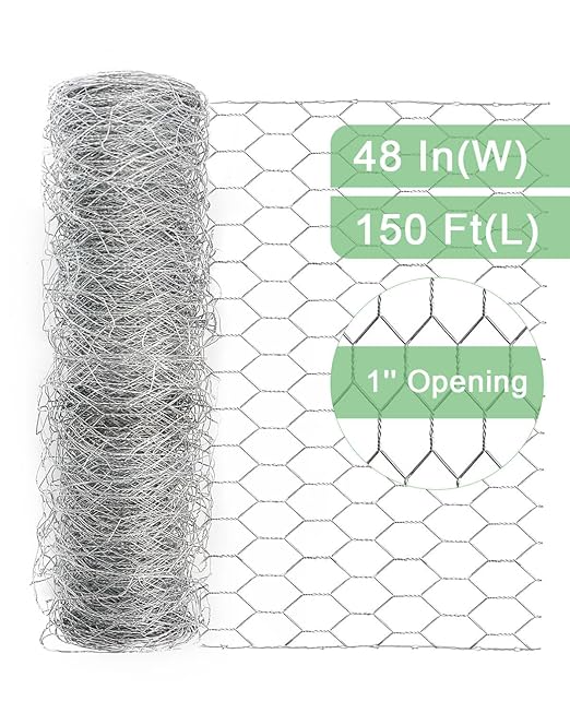 Garden Poultry Chicken Wire Netting - 48 '' × 150 ' Garden Fence Animal Barrier, Chicken Wire for Crafts, 1 inch Mesh Poultry Netting Fence, Pet/Rabbit/Chicken Wire Fencing
