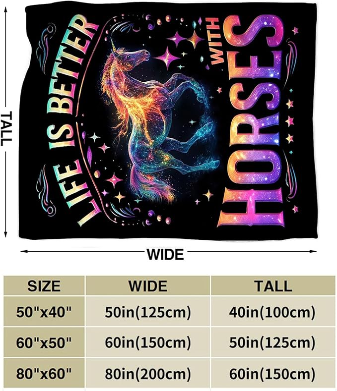 Horse Blanket Gifts for Girls Boys Soft Warm Plush Throw Colorful Horse Blanket Flannel Fleece Fuzzy Horses Blanket for Kids Lovers Bed Couch Living Room Decor 50"X40"