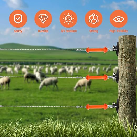 2 Pcs Electric Fence Handle - Heavy Duty Insulated Gate Handle with Spring Hook, High-Visibility Orange for Livestock & Garden Fencing