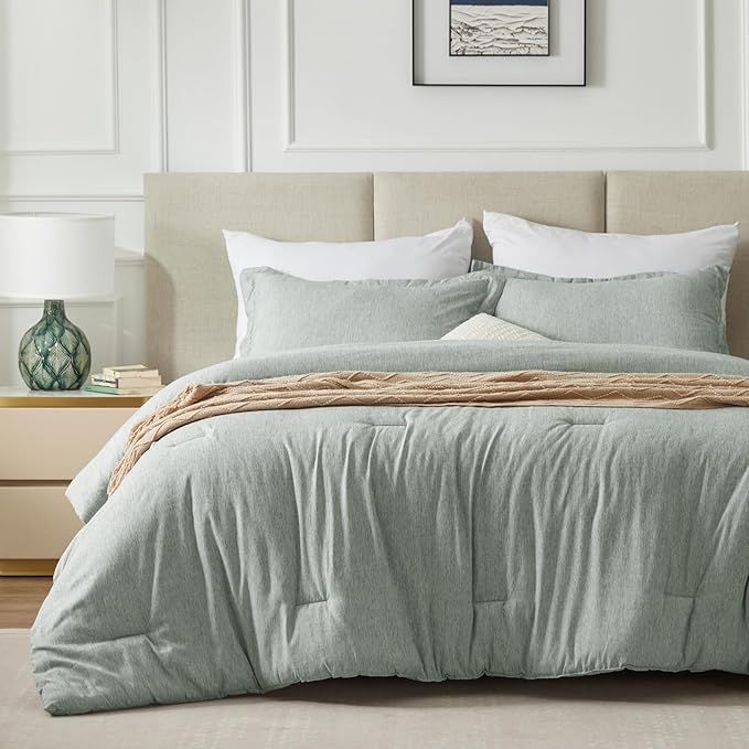 CozyLux Full Size Comforter Set - 3 Pieces Sage Green Soft Luxury Cationic Dyeing Bedding Comforter for All Season, Breathable Lightweight Fluffy Boho Bed Sets with 1 Comforter and 2 Pillow Shams