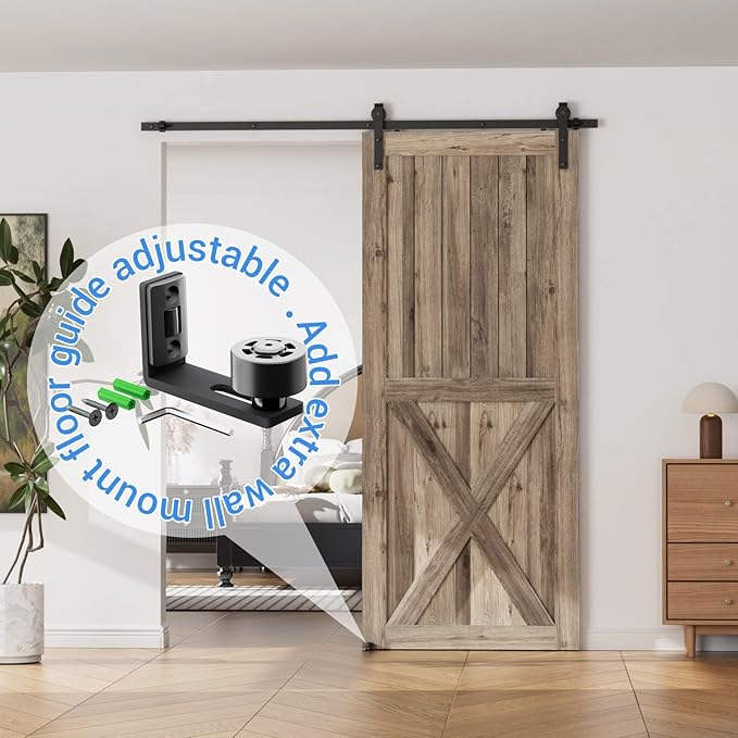 CCJH 6FT Single Sliding Barn Door Hardware Kit Black Basic Roller Carbon Steel Hanger Flat Track System for Closet Kitchen 1 Door 36 inch Wide