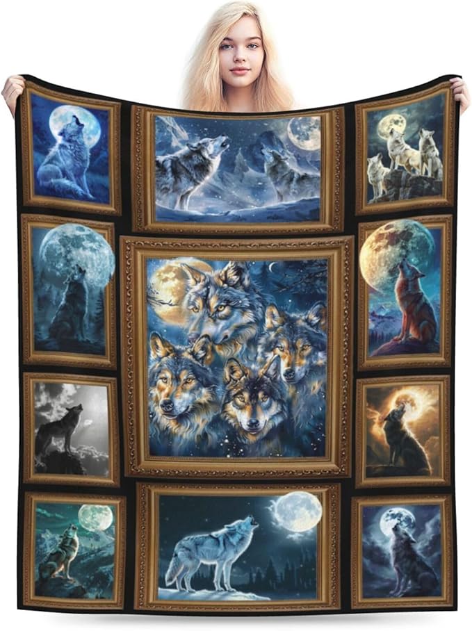 Wolf Blanket Wildlife Throw Blanket Soft Warm Cozy Fuzzy Plush Wolves Throw Blanket Gifts for Girls Women Wolf Lightweight Fleece Flannel Gift Blankets for Kids Adults 40"X50"