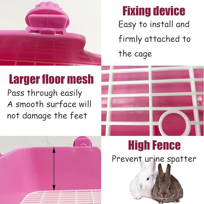 Kathson Rabbit Litter Box - Bunny Corner Litter Pan, Pet Toilet Potty Trainer Bedding Box, Detachable Hanging Pet Cage Bowl for Rabbit, Bunny, Guinea Pig, Ferrets, Chinchilla - Medium