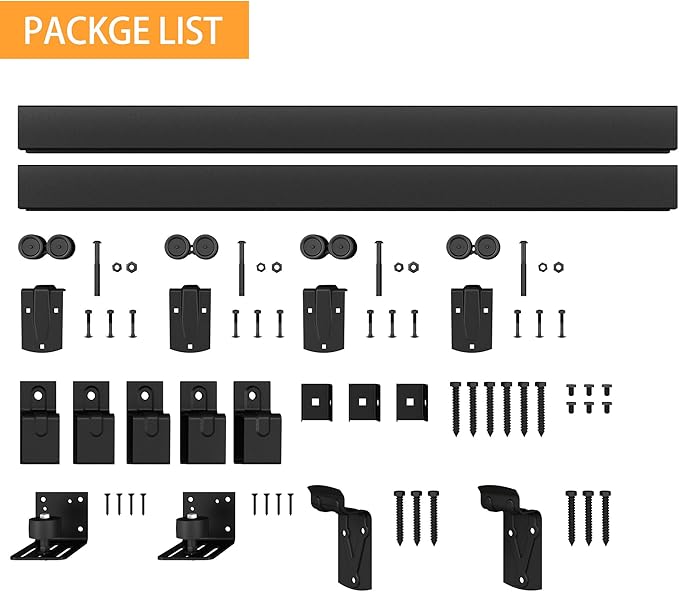 8FT Black Box Rail Exterior Barn Door Hardware Kit for 2 Doors, Sliding Heavy Duty Barn Door Track, Wall Mount Barn Door Hardware with 5 Track Brackets(Doors NOT Include)