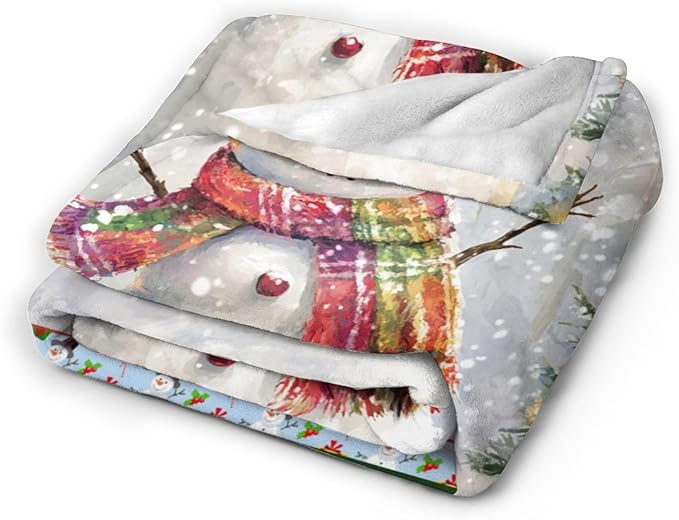 Snowman Blanket Super Soft Warm Christmas Throw Gift for Women Girls Cozy Fluffy Plush Winter Flannel Fleece Blankets for Kids Adults 60"X50"