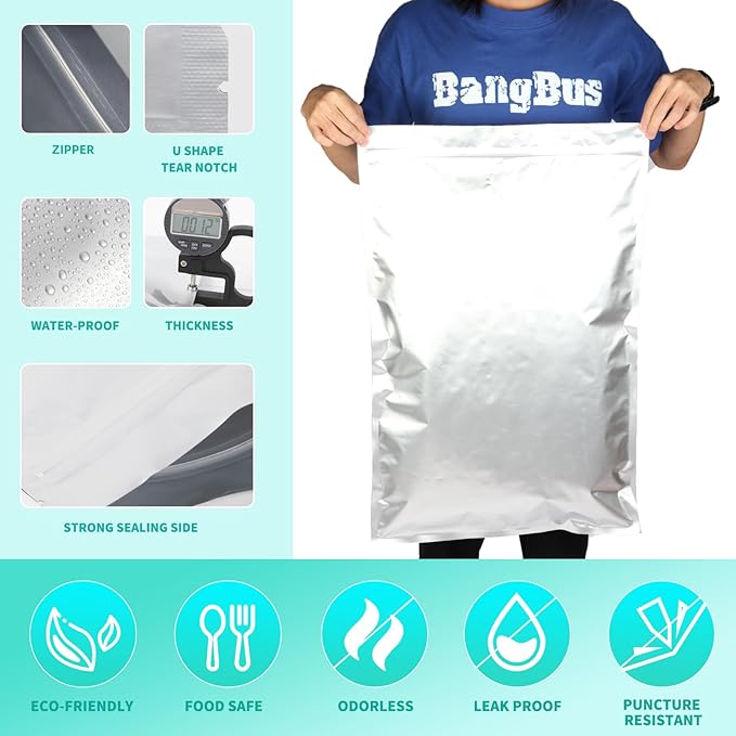 20PCS 5 Gallon Mylar Bags with 2500CC Oxygen Absorbers and Labels, Zipper Resealable Pouches Heat Sealable Bags for Long Term Food Storage