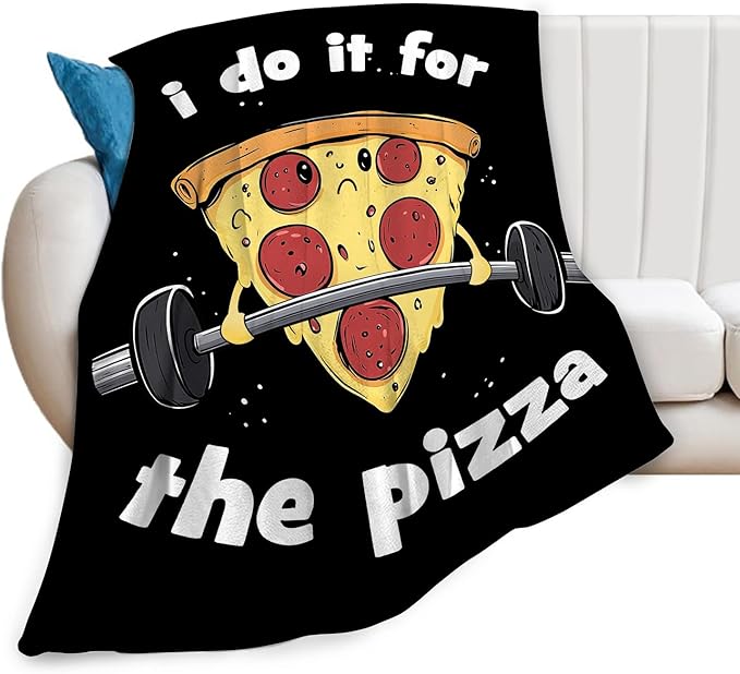 Funny Pizza Blanket Gifts for Girls Boys Soft Warm Plush Cute Pizza Barbell Weightlifting Sport Throw Blanket Flannel Fleece Fuzzy Blankets for Kids Lover Bed Couch Living Room Decor 80"X60"
