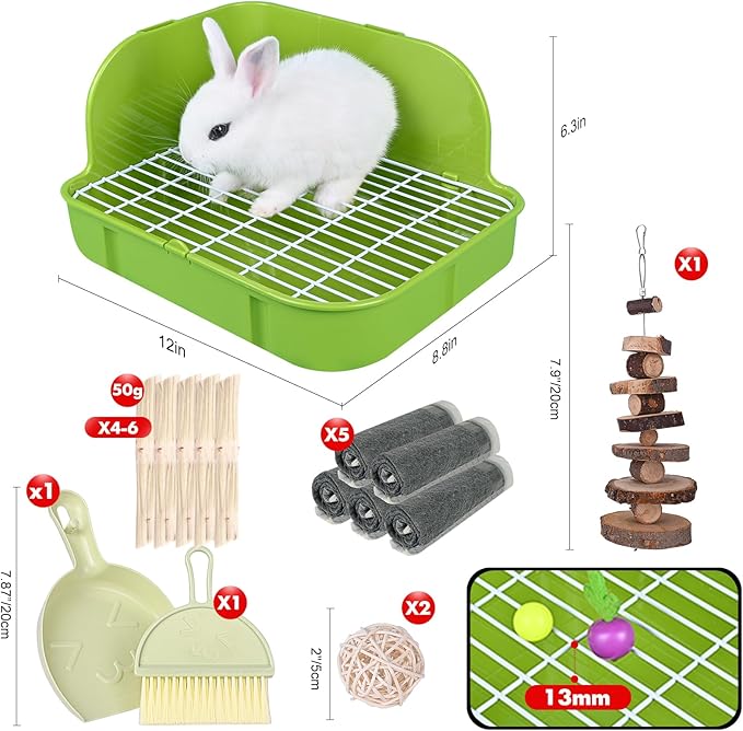 RUBYHOME Rabbit Litter Box Toilet, Plastic Square Cage Box Potty Trainer Corner Litter Bedding Box Pet Pan for Small Animals, Rabbits, Guinea Pigs, Chinchilla, Ferret, Galesaur, 11.4 Inches (Green)