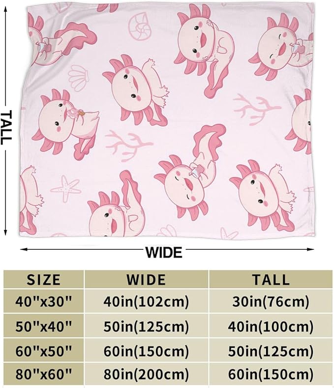 Axolotl Blanket Super Cozy Soft Pink Axolotl Throw Blanket Warm Plush Fluffy Axolotl Stuff Gifts for Women Girls Fleece Flannel Gift Blankets for Kids Adults 60"X50"