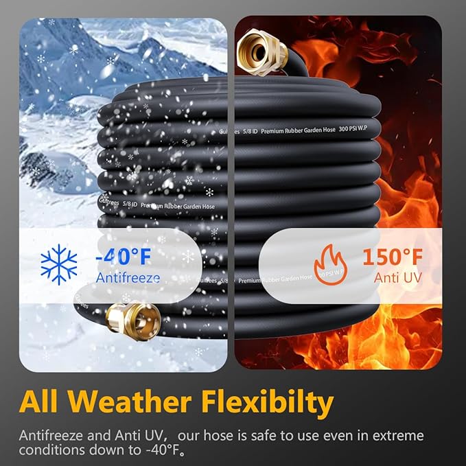 Leader Garden Hose 15ft x 5/8", Heavy Duty Short Water Hose, Female to Female Fittings, Five Layered Braiding for Durability, 1000PSI Burst, 200PSI Working (Black)