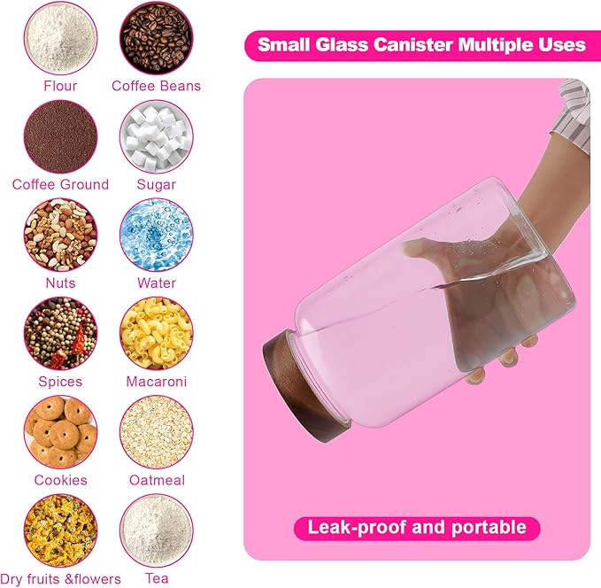 Glass Coffee Jars Spice Jar Round Storage Canister with Wooden Lid Clear Glass Food Jar for Pantry Sugar Tea Coffee Bean Spice Nuts Cookies Bath Salts (2300ml/77oz-2PACK(with spoon)