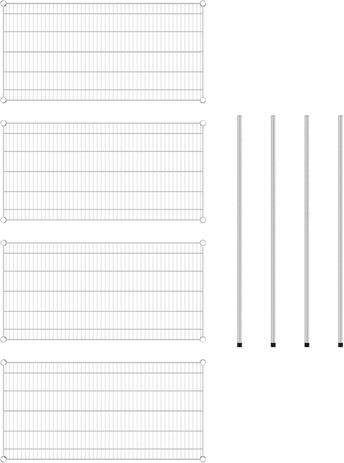 Commercial NSF Listed Chrome Stationary Wire Shelving Kit 24" x 48" x 54", with 4 Shelves Perfect for Warehouse, Walk-in Refrigerator, Freezer, Grocery Store, Restaurant, Dishroom