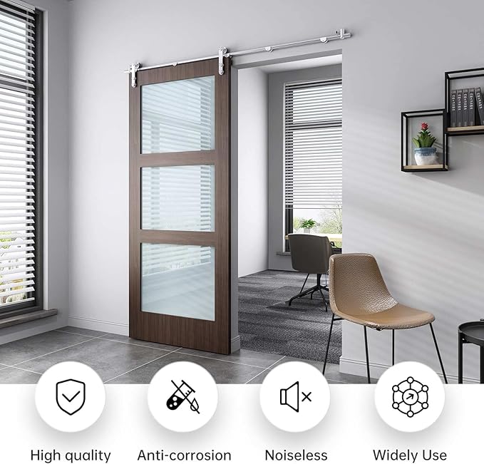 EaseLife 8 FT Stainless Steel Sliding Barn Door Hardware Track Kit,Heavy Duty,Anti-Rust Anti-Corrosion,Slide Smoothly Quietly,Easy Install (8FT Track Kit for 40"~48" Single Door)