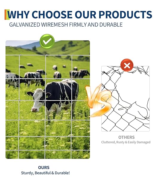 ACEKOOL Cattle Farm Fence, 6Ft x 328Ft Galvanized Wire Fencing for Cattle, Deer, Sheep, Goat, Livestock & Animals Protection, Fencing for Yard, Cattle Panel
