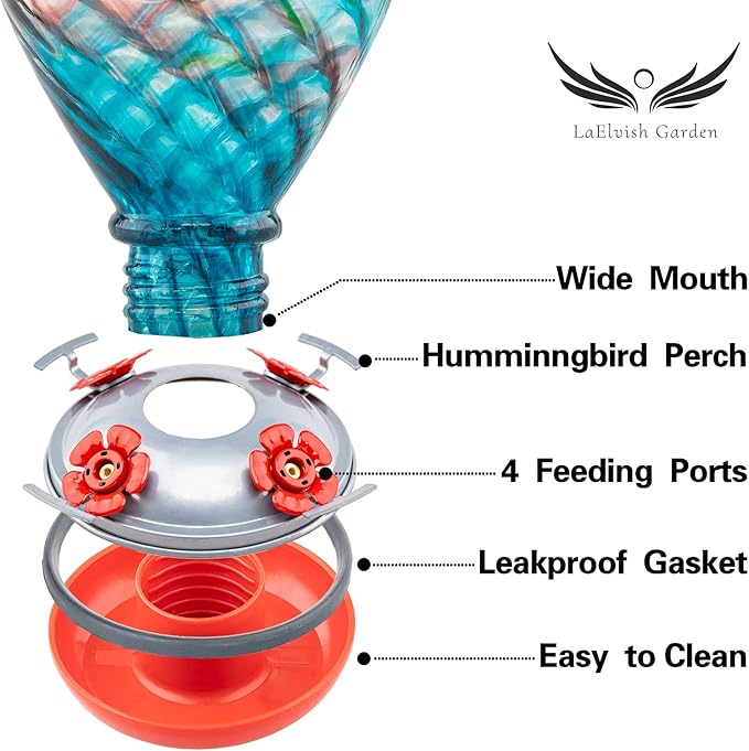 Hummingbird Feeders, 34OZ Hand Blown Glass Hummingbird Feeder for Outdoors Hanging with Ant MoatHooks, Perfect for Gardening Yard Patio Decor Gifts (Multi-Mermaid)