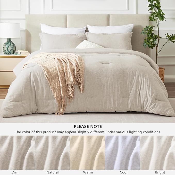 CozyLux Oversized Queen Comforter Set, 3 Pieces 98x98 Beige Soft Luxury Cationic Dyeing Bedding All Season, Lightweight Breathable Fluffy Bed Sets with 1 Alternative Comforter and 2 Pillow Shams