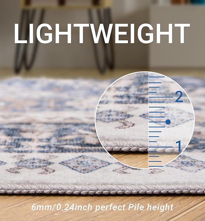 zesthome 7x9 Area Rug, Super Soft Washable Rugs for Living Room, Non-Slip Stain Resistant Vintage Rugs, Ultra-Thin Large Area Rugs (Blue/Beige,7'x9')