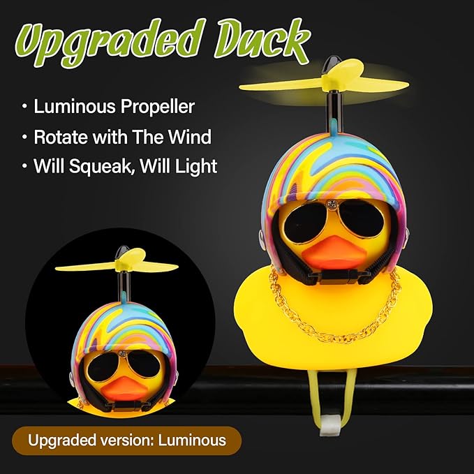 wonuu Rubber Duck Toy Car Ornaments Yellow Duck Car Dashboard Decorations Squeeze Duck Bicycle Horns with Propeller Helmet