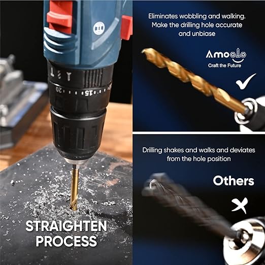 amoolo 13/64 Twist Drill Bit Set, 5Pcs Titanium HSS Hex Shank Impact Drill Bit Set for Metal, Steel, Wood, Plastic, Quick Change Design