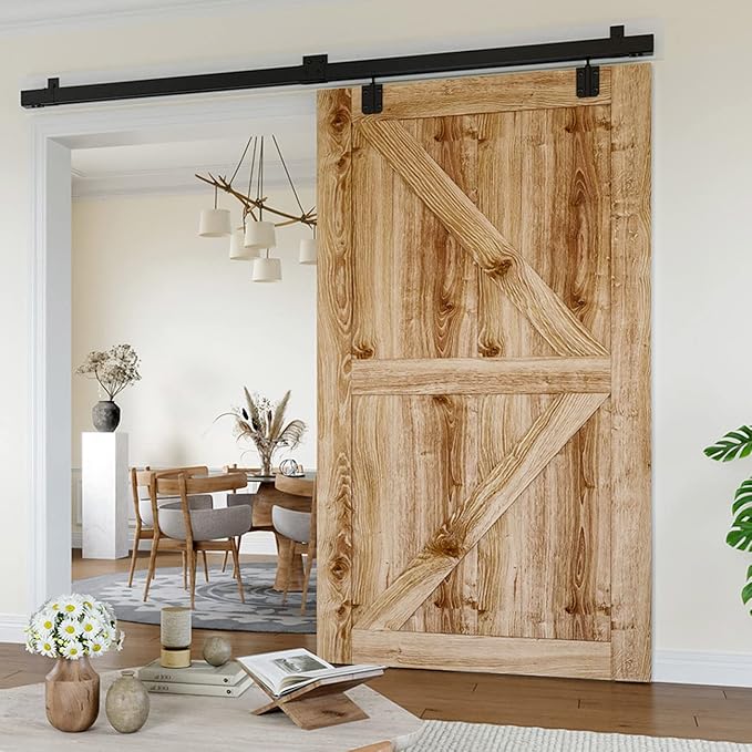 12FT Box Rail Hardware Heavy Duty Steel Sliding Barn Door Track, Wall Mount Kit, Fit Indoor and Exterior Door Single Door Hardware Kit