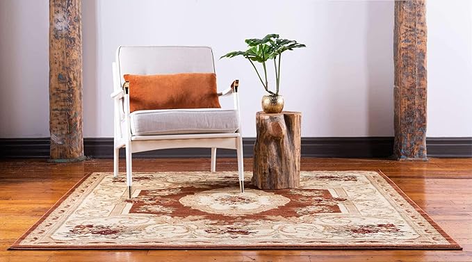 Unique Loom Versailles Collection Area Rug - Henry (6' 1" Square Brick Red/Brown)