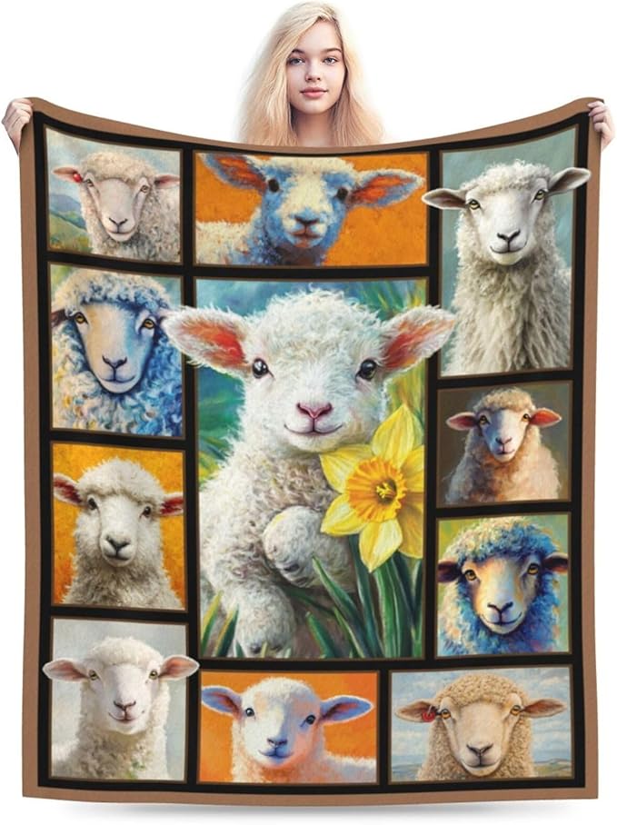 Cute Sheep Blanket Goat Animal Blankets Fleece Plush Flannel Super Soft Cozy Warm Lightweight Lamb Lover Decor Gifts for Boys Girls Kids Adults Men Women 50" x 60"