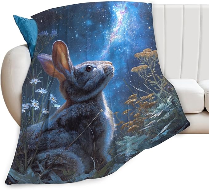 Rabbit Blanket Gifts for Girls Boys Galaxy Rabbit Throw Blankets Cozy Plush Fleece Flannel Fuzzy for Women Men Decor 60"X50"