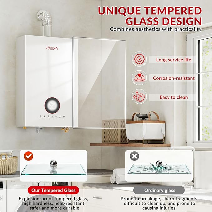 Tankless Water Heater Propane, 4.74 GPM 18L Indoor Instant Hot Water Heater with Digital Fahrenheit Display Multi-Protection Constant Temperature for Home & Apartment