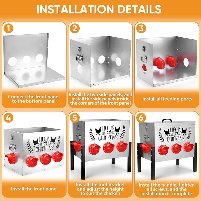 TGEYD 50LB Large Automatic Chicken Feeder – 8 Feeding Ports, No-Waste Poultry Feeder, with Adjustable Legs & Locking Lid