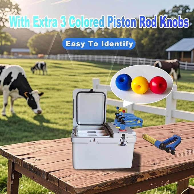 50ML Semi Automatic Livestock Syringe, with Extra 3 Colored Piston Rod Knobs, Adjustable Continuous Repeating Luer Lock Syringe for Cattle Cow Goat Sheep Pig