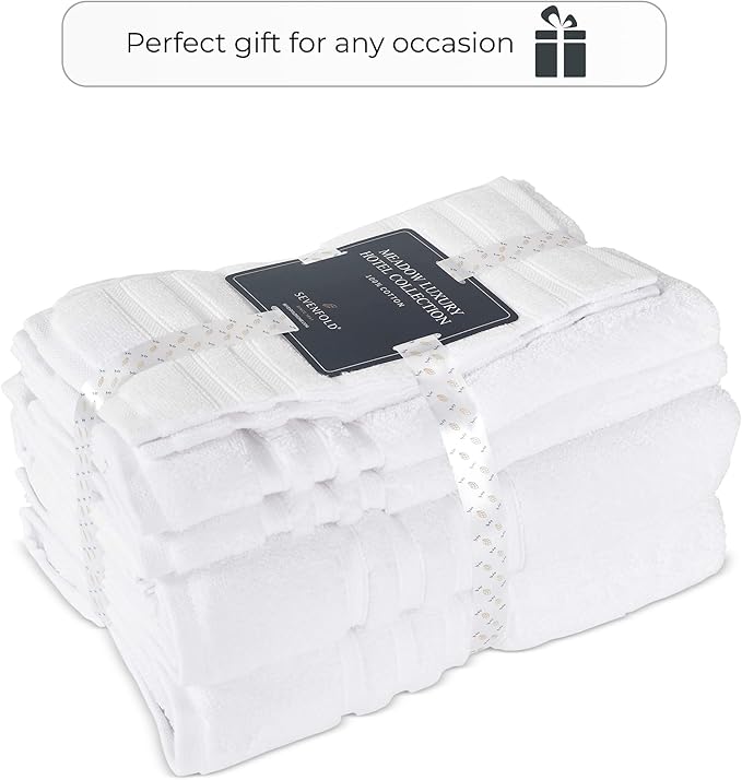 ESSELL 24/7 Luxury 6 Piece Towel Set, 700 GSM 100% Cotton, 2 Bath Towels 2 Hand Towels 2 Wash Cloths, Lightweight Bath Towels, Soft & Highly Absorbent Towels for Bathroom, Spa & Hotel, White Towel Set